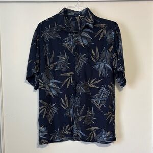 Men's Dark Blue Leaf Print Casual Shirt